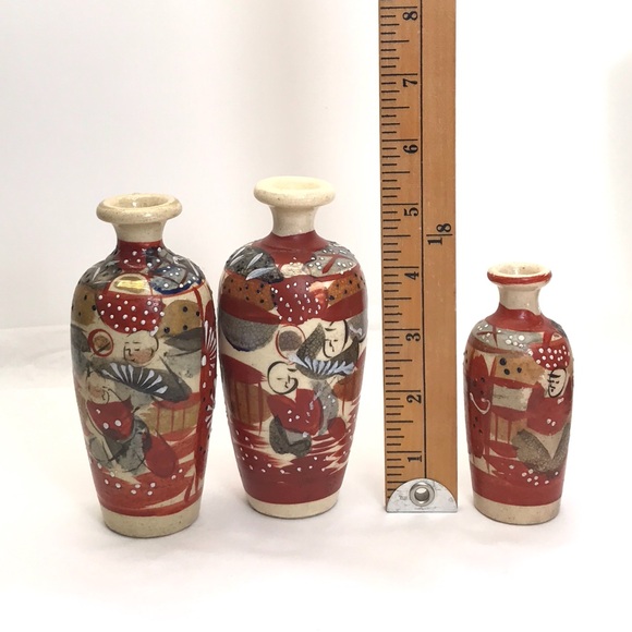 Mid-Century MINIATURE Moriage Ceramic Vases, Set of 3 - Picture 2 of 14